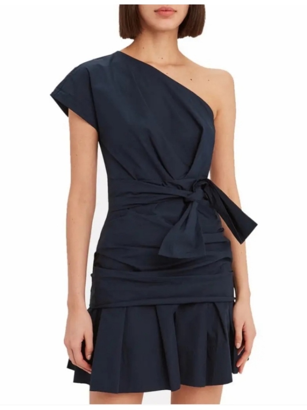 10 Crosby Derek Lam Navy One-Shoulder Tie-Waist Dress NEW